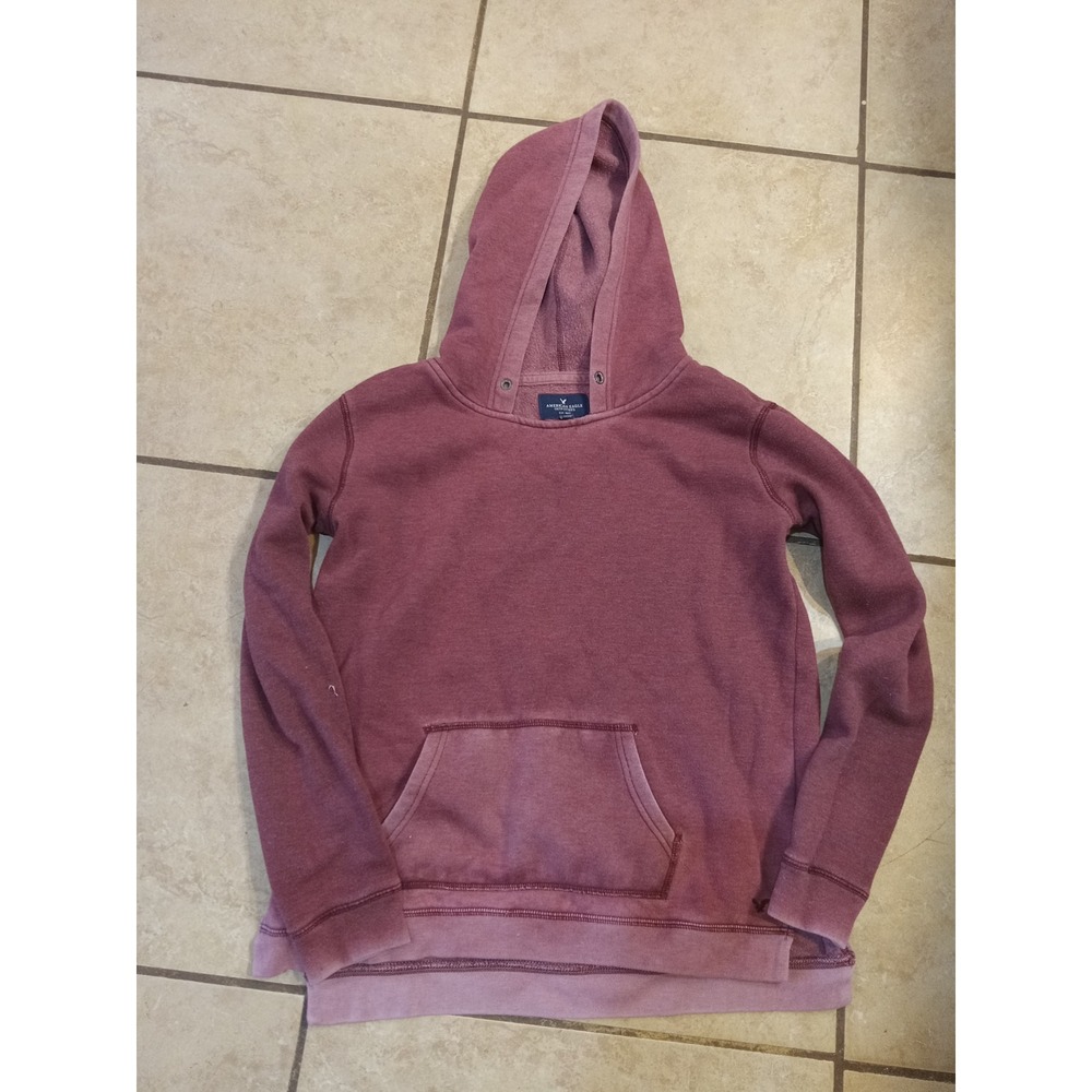 American Eagle Outfitters Mens Small Maroon Burgundy Pullover Hoodie Sweatshirt